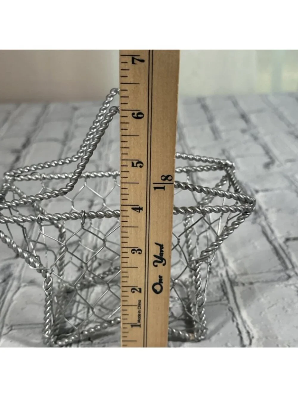 Silver Star-Shaped Wire Metal Decorative Basket Freestanding 6” X 6” X 2.5”